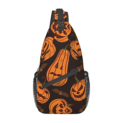 Sac à dos à bandoulière pour randonnée et cyclisme design citrouille d'Halloween