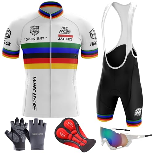 HECLOK Ensemble Cycliste Homme Manches Courtes - Maillot Respirant & Cuissard Gel 3D pour VTT et Route | Tenue de Vélo Professionnelle à Séchage Rapide |...