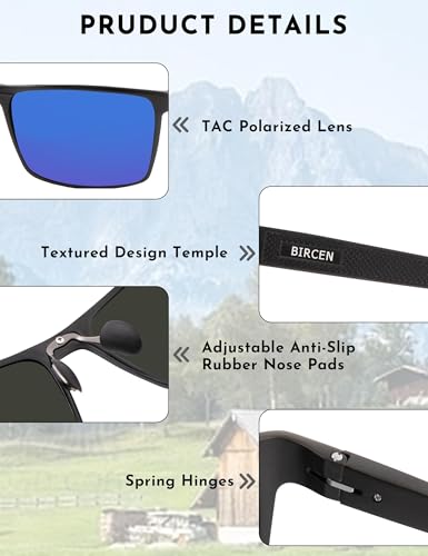 Image of BIRCEN Polarized Anti-Glare Sunglasses for Men: Lightweight Metal Wrap around Sun Glasses UV Protection for Driving Fishing