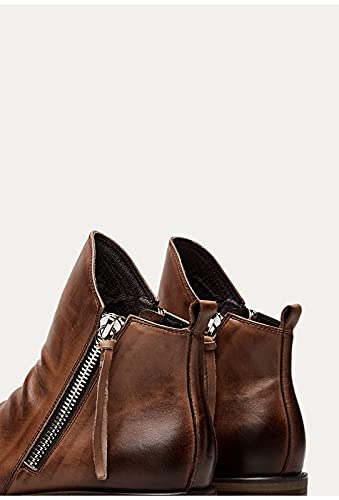 Pbnbp Chelsea Boots For Men Flat Ankle High Plain Toe Leather Boots Double Zip Non Slip Ruched Booties Winter Fall Fashion Mid Top Shoes Botas Para Hombre Brown thumb #5