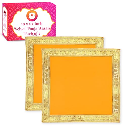Image of Bhakti Lehar (10 x 10 Inch) Plain Velvet Pooja Aasan for God Idol /Chowki Aasan Kapda Cloth for Temple Shelf Home Mandir, Ganesh Baithak and God Idol Sitting - Pack of 2