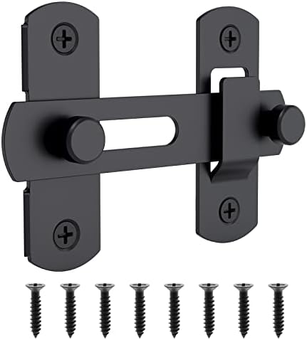 Barn Door Lock Hardware, Stainless Steel Gate Latches Bar Flip Latch Safety Door Bolt Lock, Sliding Door Barn Latch Lock Suitable for Garden, Bathroom, Outdoor, Garage, Window, Coop, Household (Black)