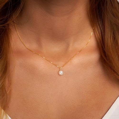 Pearl Necklace: 14K Gold-Plated/White Gold-plated Pearl Necklace for Women 16.5” + 2”2