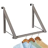 Over The Door Hook-Heavy Duty Clothes Hanger- Expandable/Foldable Closet Rod Clothes Rack - Perfect to Use for Drying Clothes, Organizing Closets, Storage, Etc. in Bathrooms/Bedrooms (Satin Nickel)
