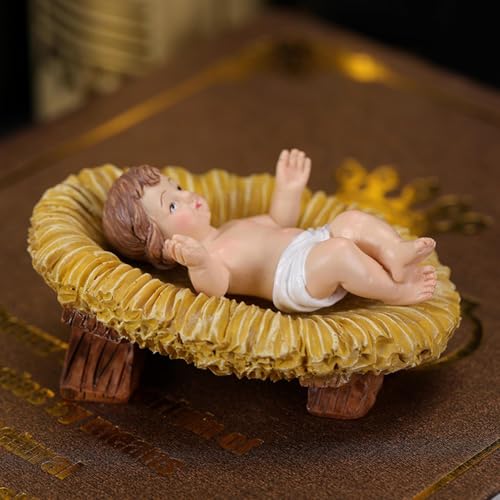 TyCylKu Statue de l'enfant Jésus dans la crèche,Figurine Enfant Jésus dans la crèche - Résine de Statue de scène Sainte | Figurine de bébé jésus la, scène de la nativité du Christ, pour la – vue 2