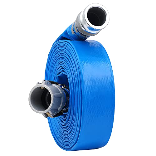 Image of 1-1 /2 inch x 50ft PVC Lay Flat Discharge Hose With Aluminum Camlock C & E Fittings, Cam Lock Fitting, Heavy Duty Reinforced Pump Backwash Hose Assembly | Fittings, Cam Lock Fitting, Heavy Duty Reinforced Pump Backwash Hose Assembly