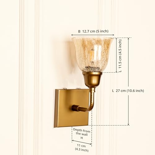 Image of Divine Trends Antique Brass Finish Elbow Wall Light with Cup Crackled Glass Golden Luster for Living Room, Bedroom, Home Decoration, Hotel Wall Lamp Pack of 1