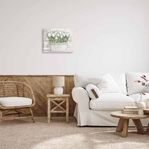 Image of 'Fresh White Tulip Flowers Vintage'| Canvas Art | Stupell Industries | 20 x 16 Inches, Easy to Hang and Sturdy, Made in USA, by Cindy Jacobs