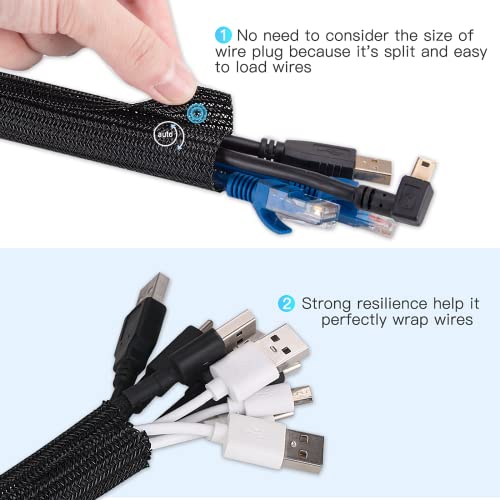 Image of AGPTEK Cable Sleeve, 25ft - 4 /5 inch Cable Management Desk Cord Cover Organizer Wire Hider for Home Office Computer TV Wire Loom Tubing Pet Proof Cord Protector from Cat Dog Chewing, Black
