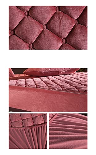 Yesjmn Sheet Soft Crystal Velvet Quilted Bed Fitted Sheet Plush Thicken Quilted Mattress Cover Pillowcase Warm 140X200Cm (Color : Bean Red, Size : 140X200X30Cm) #TOP4