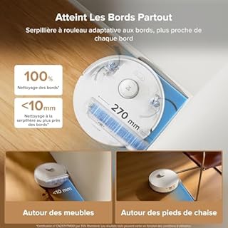 roborock Qrevo Curv 2 Flow Aspirateur Robot Laveur Roller avec 20.000 Pa, Nettoyage SpiraFlow en Temps Réel, Évite 200+ Obstacles, Doubles Anti-Enchevêtrement, Lavage à l'eau Chaude à 75°C