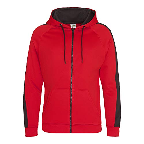 Awdis Just Hoods Mens Contrast Sports Polyester Full Zip Hoodie (Xl) (Jet Black/Fire Red) #TOP5