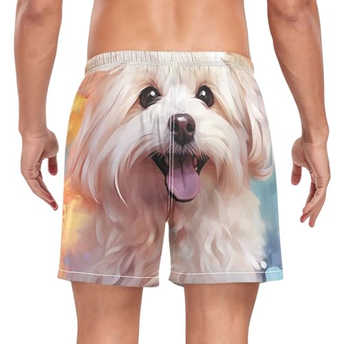 Bolaz Mens Swim Trunks Quick Dry Swim Shorts with Pockets Liner Dog Maltese2