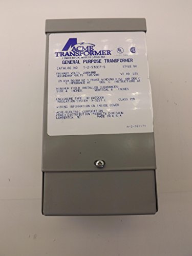 Acme Electric T253007S Low Voltage Distribution Transformer, Single Phase, 240 x 480 Primary Volts - 120/240 Secondary Volts, 0.25 kVA