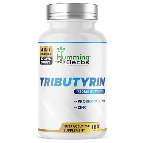 Image of Humming Herbs Tributyrin 95% Pure | 730 mg Butyrate | With Zinc, FOS & Probiotic Blend & FOS | 180 Veg Capsules | Nutraceutical Supplement