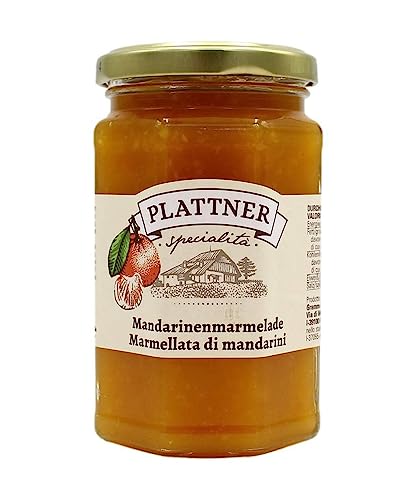 Plattner marmellata di mandarini, vasetto da 350 gr. Frutta utilizzata 55g per 100g di prodotto.