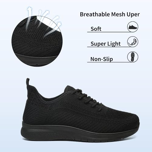 Image of Sneakers for Women Casual Lightweight Standing All Day Tennis Walking Shoes Black Non Slip Work Nursing Shoes