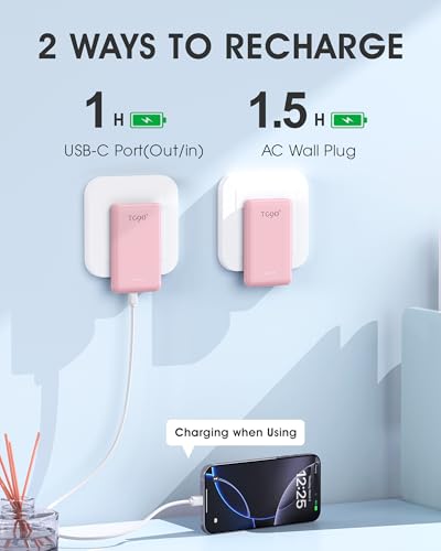 TG90° Portable Charger Power Bank, Ultra Small 5000mAh Battery Pack with Built-in Foldable AC Wall Plug and Cables, USB C Cell Phone External Battery Charger Compatible with iPhone and Android Devices2