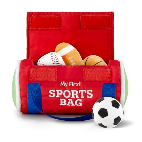Image of Kidaddle Baby's First Sports Bag: Plush Sensory Balls for Baby, Toddler Sports Bag with Rattling Football, Squeaky Soccer Ball, Crinkle Baseball Toy and More!