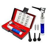 Blue Handle Veterinary Otoscope Set with Specula, Extra LED Bulbs, and a Hard Storage Case - Animal Ear, Nose, and Throat Examination