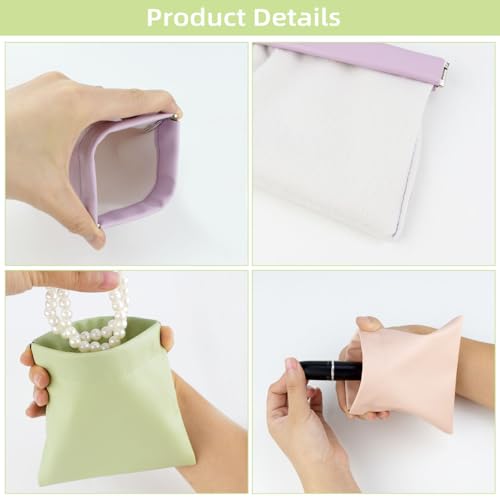 4 Pcs Cosmetic Bag Snap Closure Leather Organizer Pouch Small Makeup Bag for Purse Self-Closing Pocket Cosmetics Bags for Women Portable Waterproof Mini Travel Storage Pouch for Jewelry Squeeze Top4