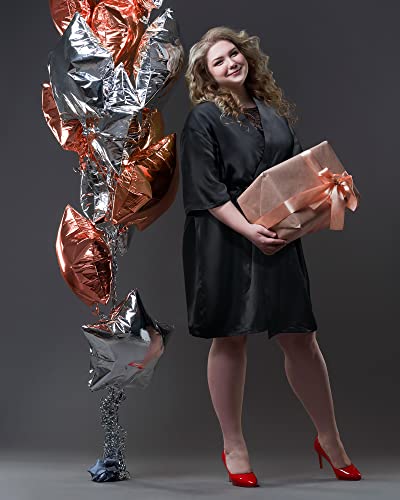 Xtinmee 6 Pcs Women's Plus Size Satin Robes Kimono Sleepwear Short Silk Bathrobe Bridesmaid Wedding Party Dressing Gown, 3XL4