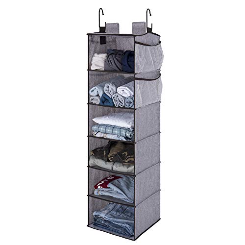 StorageWorks 6-Shelf Hanging Closet Organizer, Hanging Shelves for Closet, Fabric, Gray, 12”W x