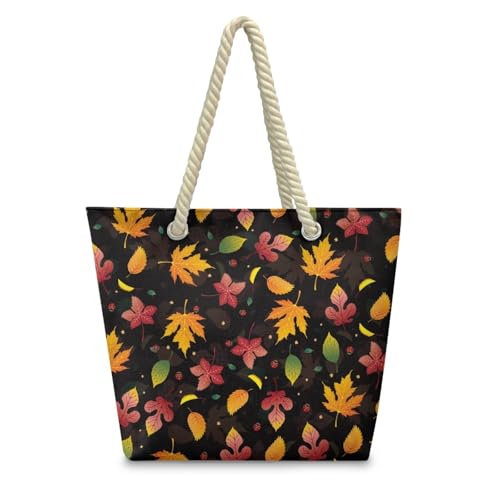 Tote Bag Tela Hojas De Arce Marrón Cartera de Mano Mujer Poliéster Bolso Playa Reutilizable Bolsas Viaje Plegable Bolsa Tela Mujer Bolsa Compra Totebag Bolso de Mano Tote Bags Cremallera 36x37cm/2