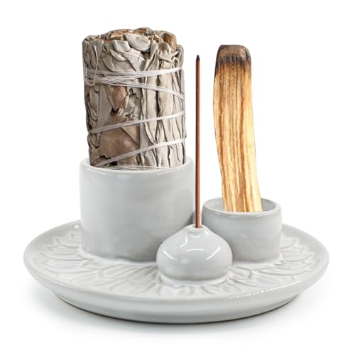 MrMrKura パロサントホルダー セラミック パロサント香炉 受け皿 トレイ 多用途 セージバーナー キャンドルホルダー お香立て パロサントスティック用 香木 シンプル ヨガルーム 茶道 和風 書斎 瞑想 リラックス解消 癒やし (白)