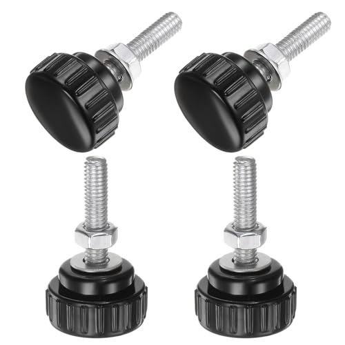 sourcing map 4 Sets Knurled Knobs Thumb Screws with Nuts Washers, Metric M6 x 25mm Male Thread 25mm Plastic Head, Zinc Plated Carbon Steel Stud Hand Knobs Clamping Thumbscrews Handles, Black