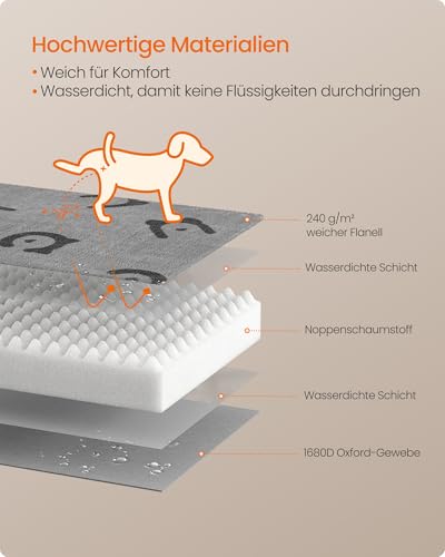 Feandrea Hundebett, Hundekissen waschbar, Hundematte abnehmbar, wasserdicht, 120 x 74 x 8 cm, Größe XXL, für große Hunde, Taubengrau PGW244G01