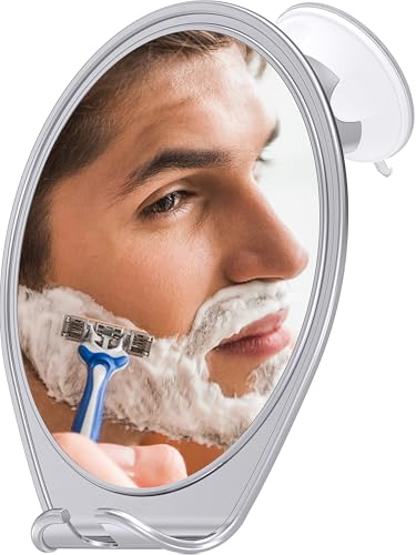 HONEYBULL Espejo de Afeitar Antivaho para Ducha con Ventosa Fuerte y Soporte para Navaja – Espejo de Baño para Afeitado y Cuidado Facial, Resistente al Vapor, Ideal para Hombre y Mujer, Cromo
