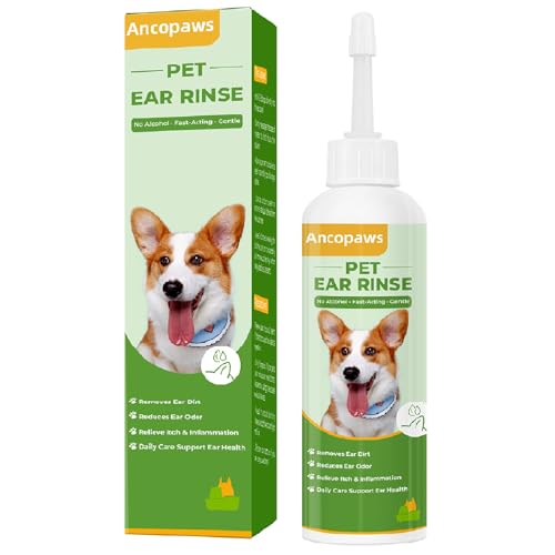 Ancopaws Ear Infection Treatment for Dogs and Cats, Yeast Ear Infection Treatment Drops to Soothe Itchy, Daily Care Dog Ear Cleaning Solution for Gently Removes Debris, Wax, Odor - 4 Fl oz