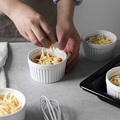 DOWAN Ramekins with Lids 6 oz Oven Safe, Creme brulee Souffle Dishes Ramekin with Covers, Porcelain Bowls for Baking Custard Cups, Set of 6, White by DOWAN - Image 6