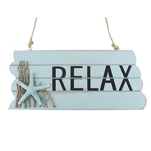 11.6"X5" Nautical Wood With Rope Hanging Welcome Sign Relax With Starfish #TOP1