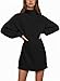 Saodimallsu Damen Strickkleid Langarm Rollkragenpullover Kleid Oversized Laternenärmeln Minikleid Casual Einfarbig Pullover Herbst Winter Schwarz L