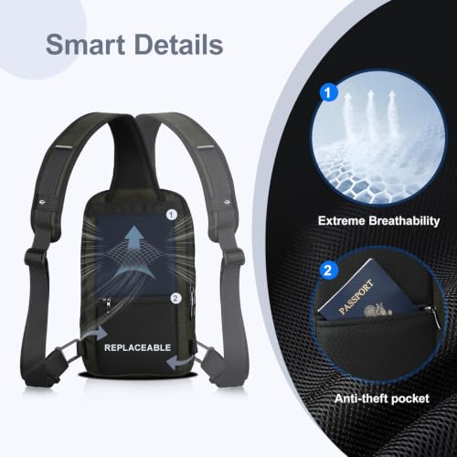 Image of hk Sling Bag for Man, Waterproof Utility Crossbody Bag | with Anti-theft Pocket for Men, Sling Backpack for Daily Commute, Work, College, 14 * 7.8 * 4.5 inches,Green