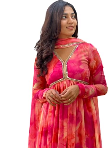 Image of KD Women's Anarkali Floral Printed Kurta Pant Set with Dupatta Anarkali Kurta for Women | Kurta Set | anarkali dress V-NACK kurtis set for women