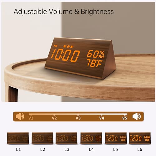 image for JALL Digital Alarm Clock, with Wooden Electronic LED Time Display, 3 A