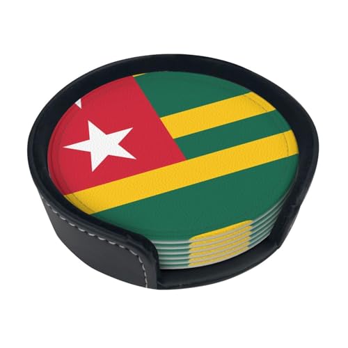 Ensemble de 6 sous-Verres imprimés Drapeau du Togo, avec Supports. Convient pour Les Tables à Manger, la décoration de Cuisine et Les Tables Basses.