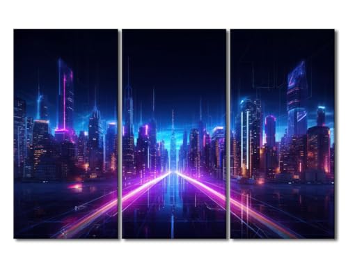 Future Modern Building Wall Art Cyberpunk Home Decor 3 Pieces