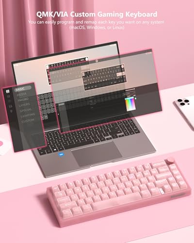 Image of Womier 60% Keyboard QMK /VIA, Pink Gaming Mechanical Keyboard Creamy, Hot Swappable Gasket Mount RGB Wired Jade Key Board & Jelly Translucent Keycaps(VK66 PRO- Jelly)