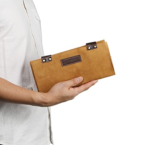 Image of Hair Stylist Scissor Holder Pouch Cases for Hairdressers, Real Leather Scissor Roll Up Bag, Salon Tools Organizer for Barber Hairdresser (V-001-Beige)