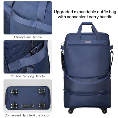 Hanke Valises à roulettes Sac à Bagages Pliable Extensible Valise Sac de Voyage Pliable à roulettes Sac de Voyage pour Hommes Femmes Valises légères sans poignée télescopique, Bleu – Image 3