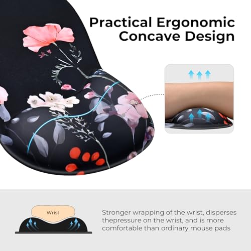 Image of EooCoo Ergonomic Mouse Pad with Gel Wrist Rest Support Middle Concave Design, Relieve Wrist Pain Mousepad, Non-Slip Base for Laptop, Computer, Office Desk Accessories, Carpal Tunnel Syndrome