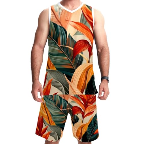 Combinaison de basket-ball feuilles tropicales imprimé coloré avec poches