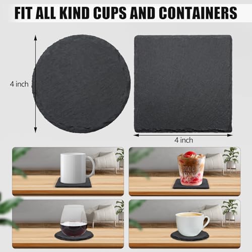 72 Pack Slate Drink Coasters, VIBRATITE 4 Inch Square and Round Black Slate Stone Coaster Bulk Laser Engraving Blank Handmade Decor Coasters for Coffee Bar Kitchen Home (36 Sqaure, 36 Round) by VIBRATITE - Image 2