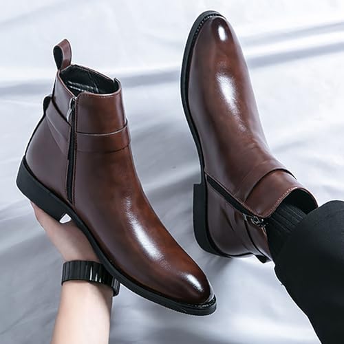 Leather Buckle Strap Dress Pointed Toe Side Zip Business Casual for Men,Comfortable Classic Flat Low Chunky Block Heel2