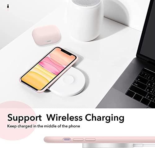 Image of VONZEE Microfiber Logo Cut Compatible for iPhone 11 Case Liquid Silicone Cases Non-Slip Full Body 4 Layer Protectives Shockproof Back with High Raised Camera Lips Sand Pink