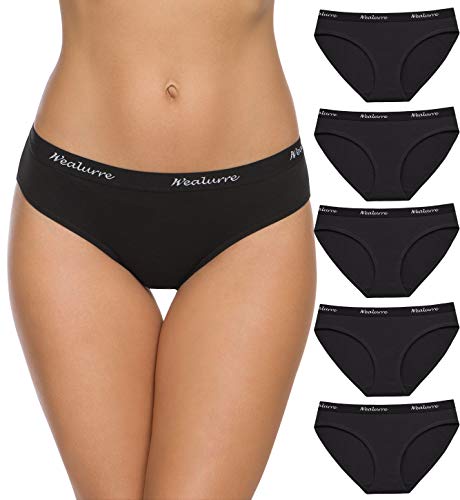 Wealurre Womens Underwear Cotton Bikini Breathable Sport Low Rise Panty for Women Multipack(6001S,Black)